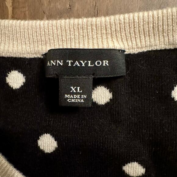 Ann Taylor Soft Polka Dot Cream and Black Cardigan Cozy Fall Cashmere Size XL - Picture 3 of 4